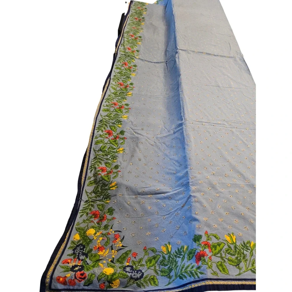 Williams Sonoma Blue Floral Bee Botanical French Country Tablecloth 64x104 VTG